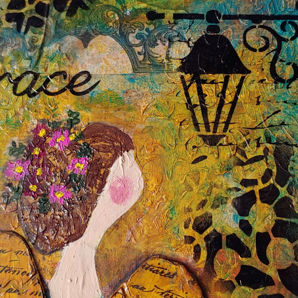 Repurposed Mixed Media Art - Embrace Peace Girl