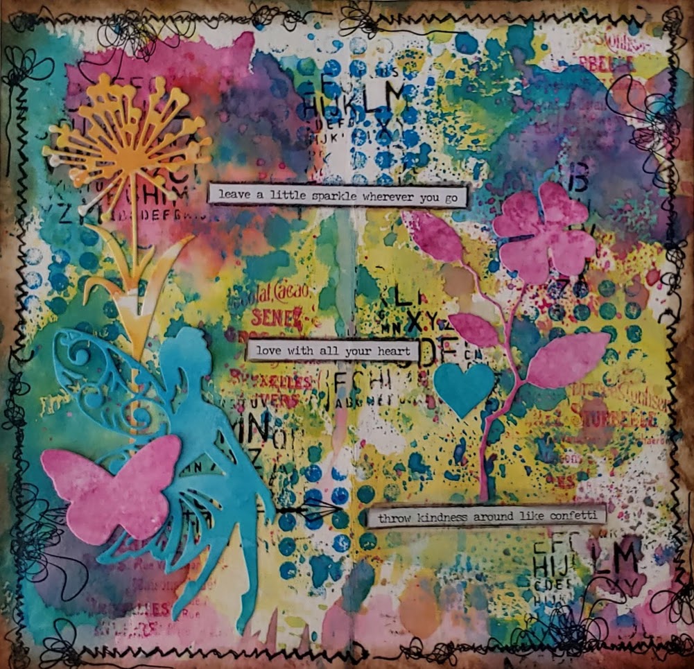 Using die cuts in Art Journal - "Throw kindness around like confetti"